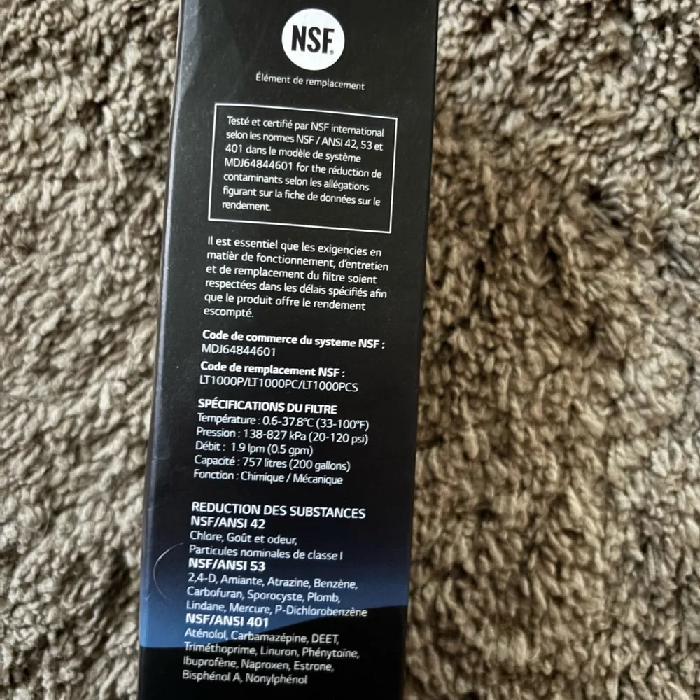 LG Water Filter Replacement Cartridge - Black and White